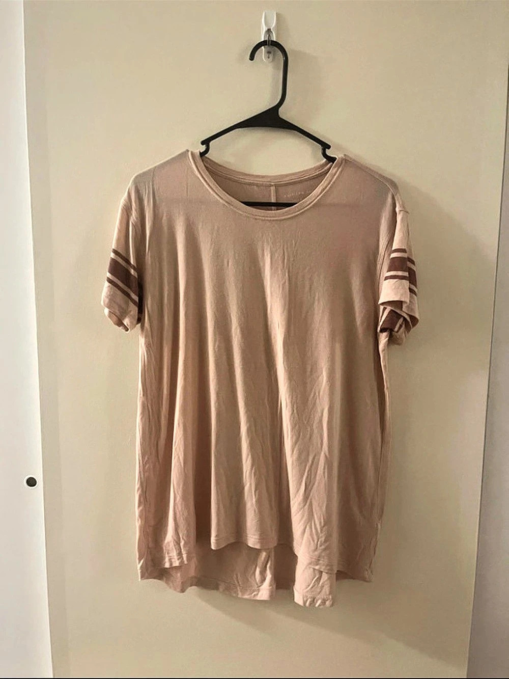 American Eagle Soft & Sexy Striped Sleeve Tee Pink XS Like New